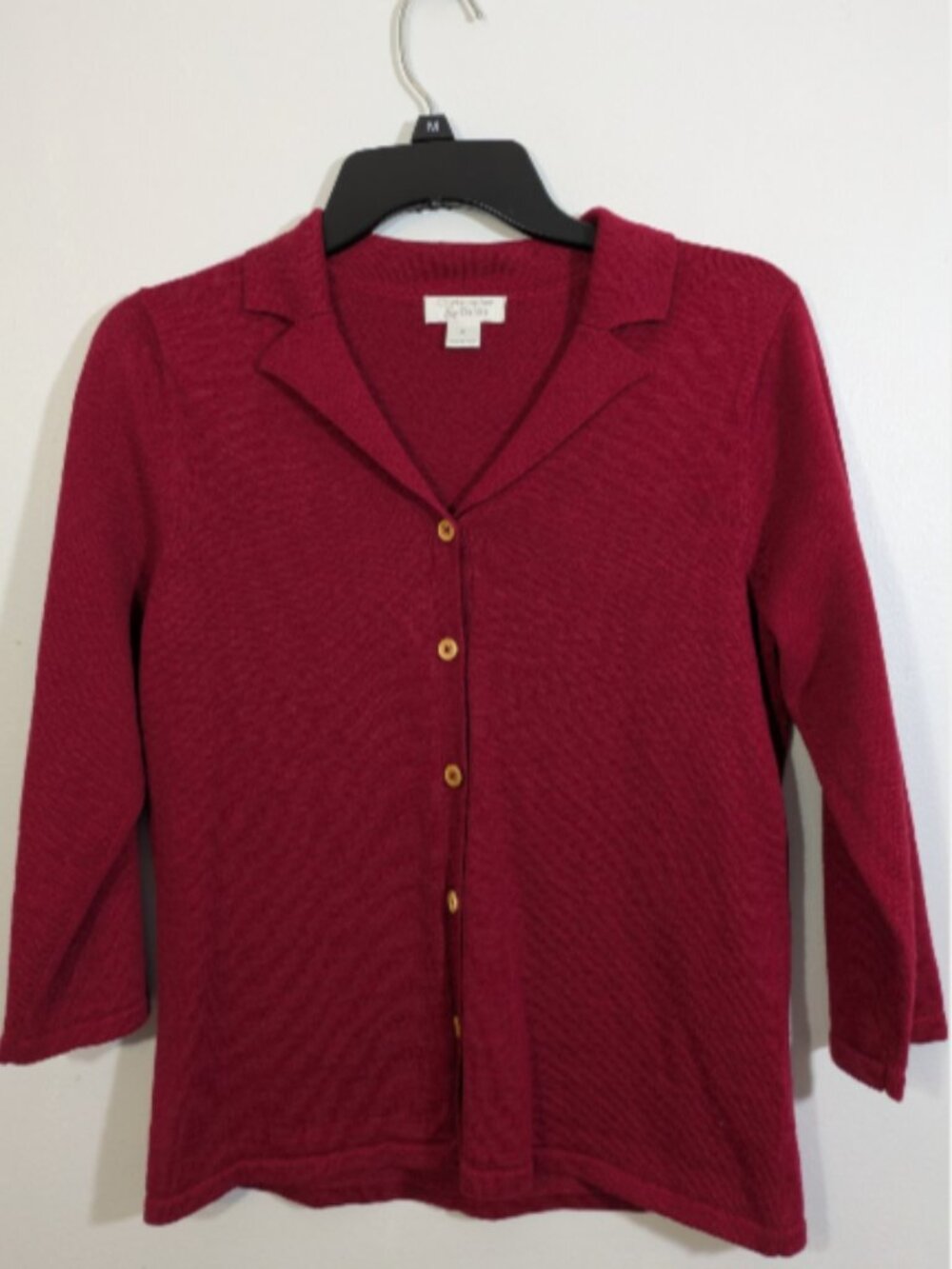 Christopher & Banks Sweater Womens S Dark Red Collared Cardigan 3/4 Sleeve